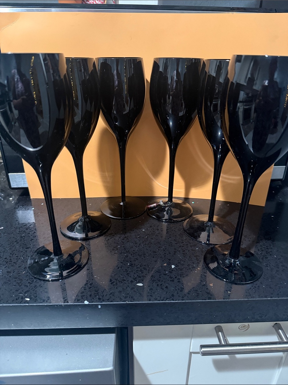 4 Vintage Mikasa Elite Black Crystal Wine Glasses -